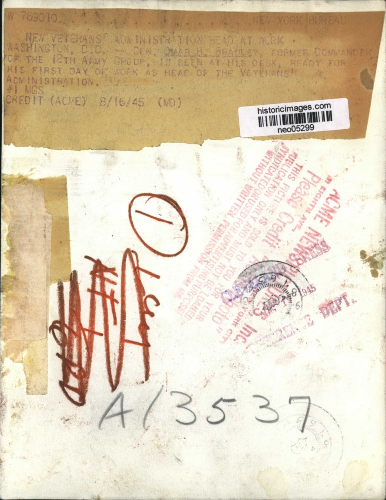 1945 Press Photo Gen. Omaar H. Bradley, Head of Veterans Administration