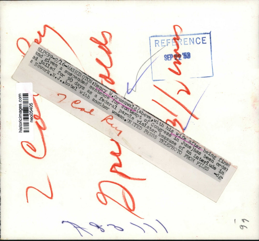 1953 Press Photo Henry W. Gruenwald with wife after contempt of congress