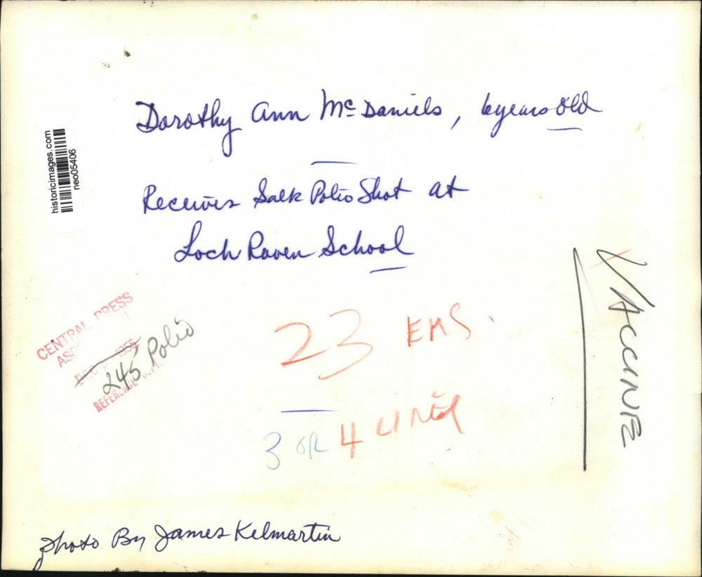 1956 Press Photo Dorothy Ann McDaniels gets Polio shot at Loch Raven School