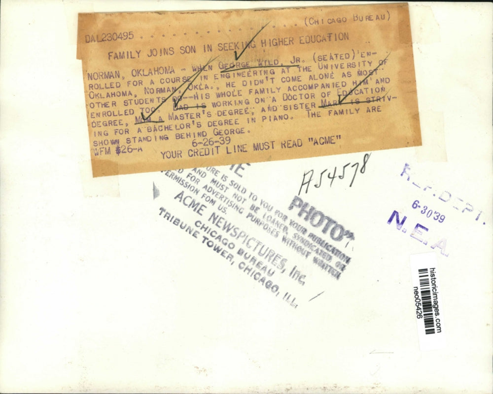 1939 Press Photo George Wild Jr. enrolled in University of Oklahoma engineering