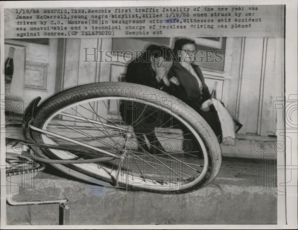 1958 Press Photo James McCarroll bicyclist killed by car driven by CR Monroe