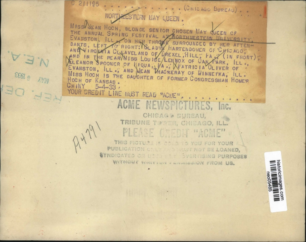 1933 Press Photo Jean Hoch May Queen of Spring Festival at Northwestern Univ.