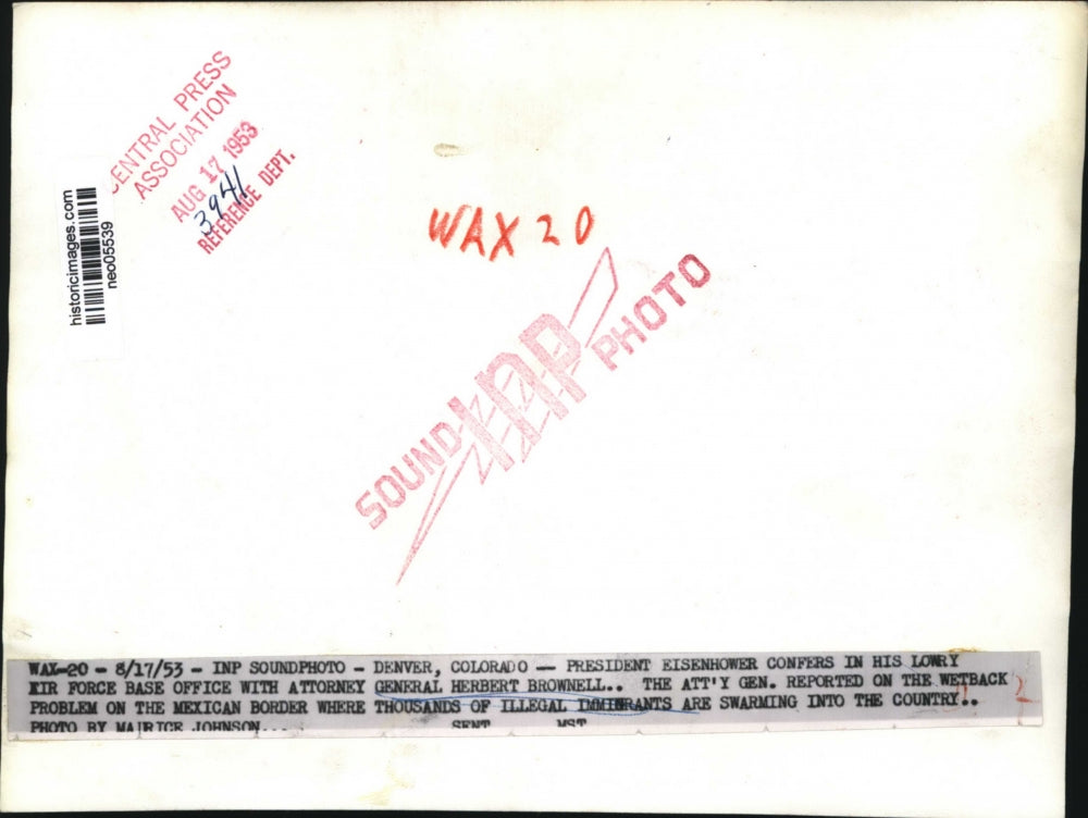 1953 Press Photo President Eisenhower & Herbert Brownell at Lowry Air Force Base