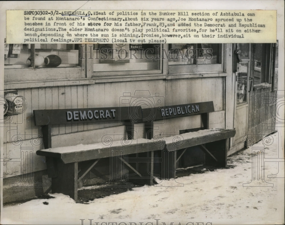 1961 Press Photo Republican & Democrat Benches at Ashtabula, Ohio - neo05599