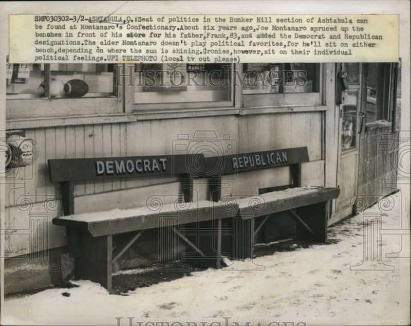 Load image into Gallery viewer, 1961 Press Photo Republican &amp; Democrat Benches at Ashtabula, Ohio - neo05599
