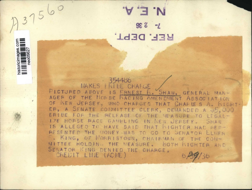 1936 Press Photo Ernest R. Shaw at Senate Horse Racing Bribery Hearing