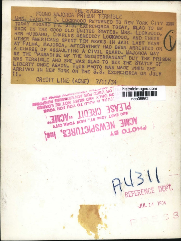 1934 Press Photo Carolyn Lockwood in New York Aboard S.S. Exorchorda - neo05662