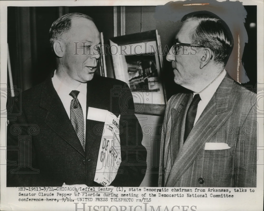 1953 Press Photo Leffel Gentry & Claude Pepper at Democratic Conference Chicago