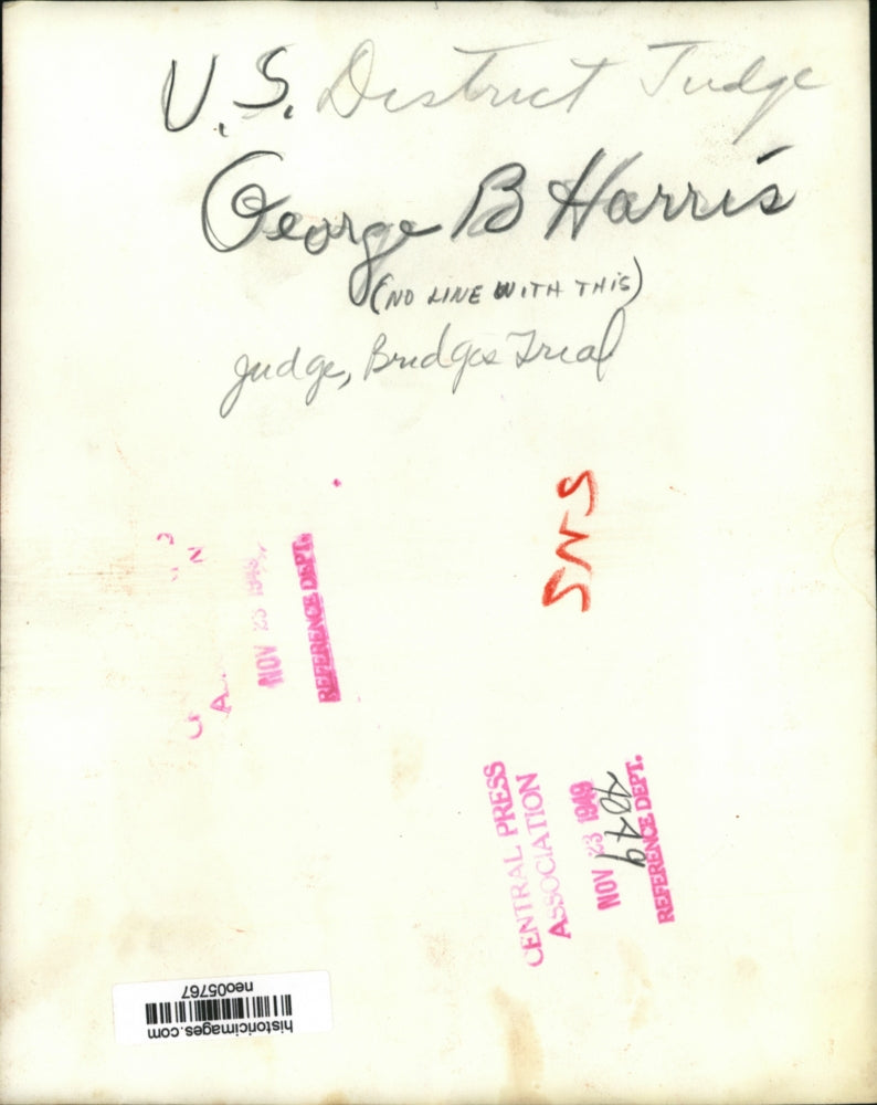 1949 Press Photo U.S. District Judge George B. Harris - neo05767