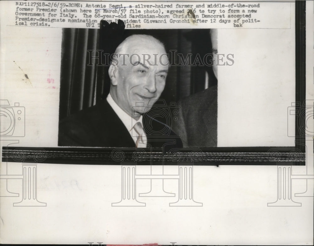 1959 Press Photo Antoine Segni tried new form of Government for Italy