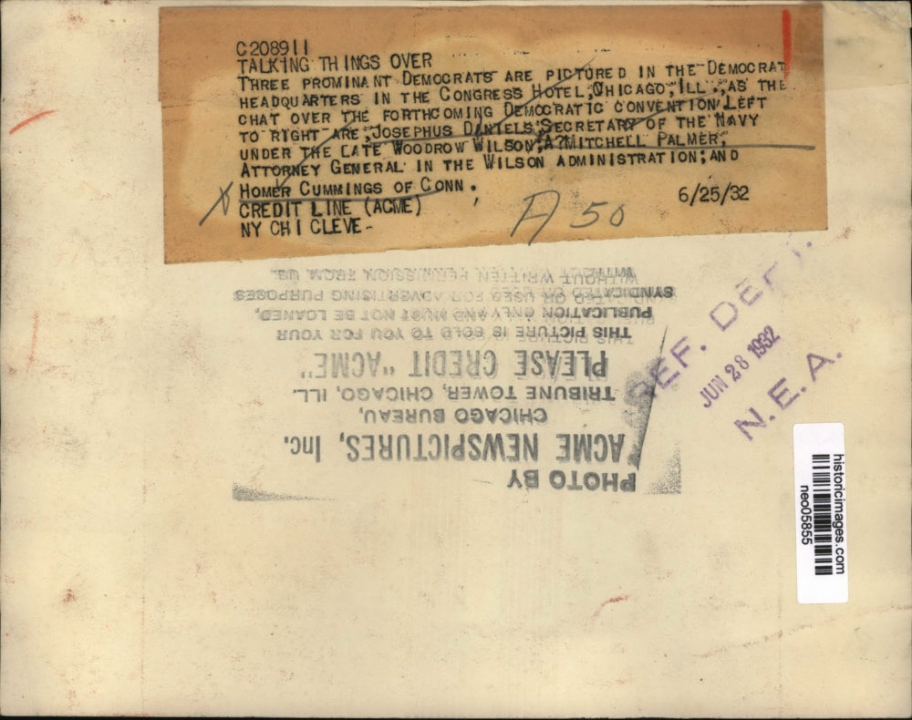 1932 Press Photo Josephus Daniels, Mitchell Palmer, Homer Cummings at Congress