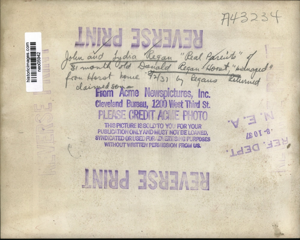 1937 Press Photo John & Lydia Regan. Donald Regarn Horst - neo05942