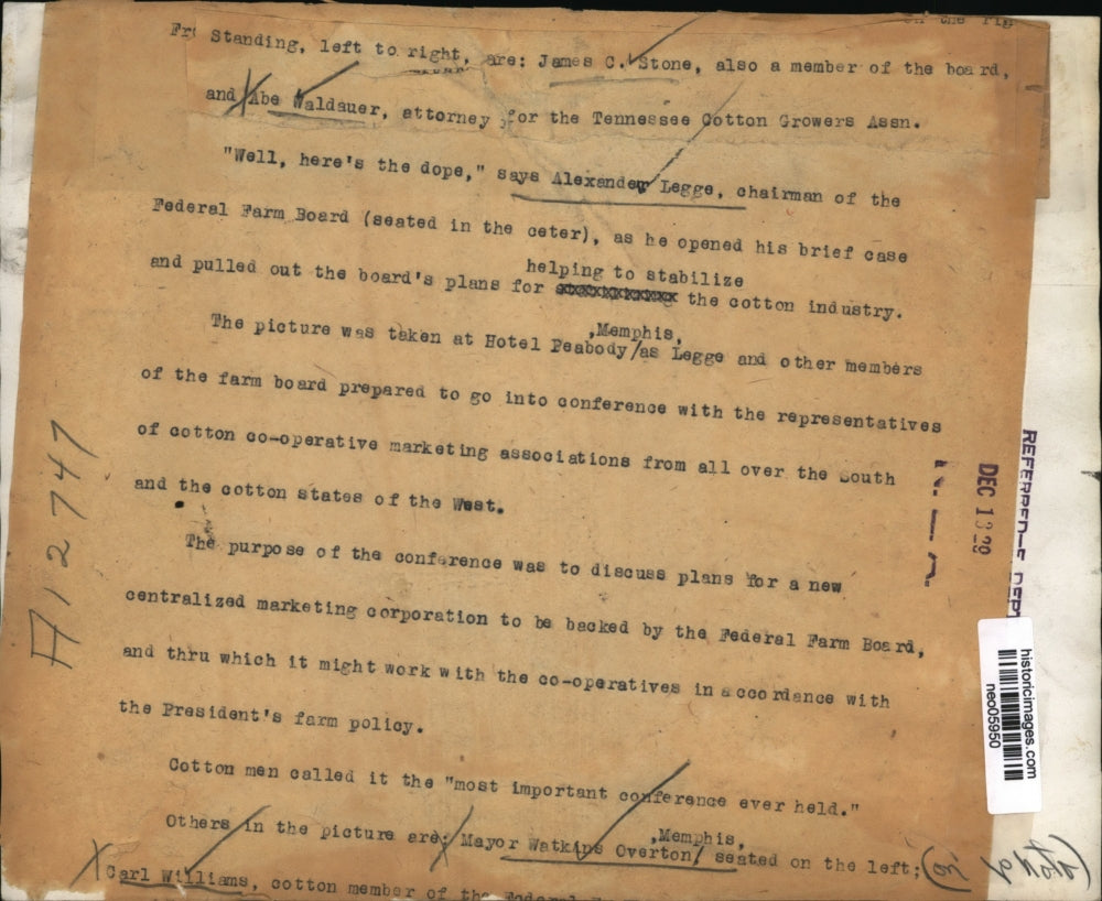 1929 Press Photo Federal Farm Board Conference with Tennessee Cotton Growers