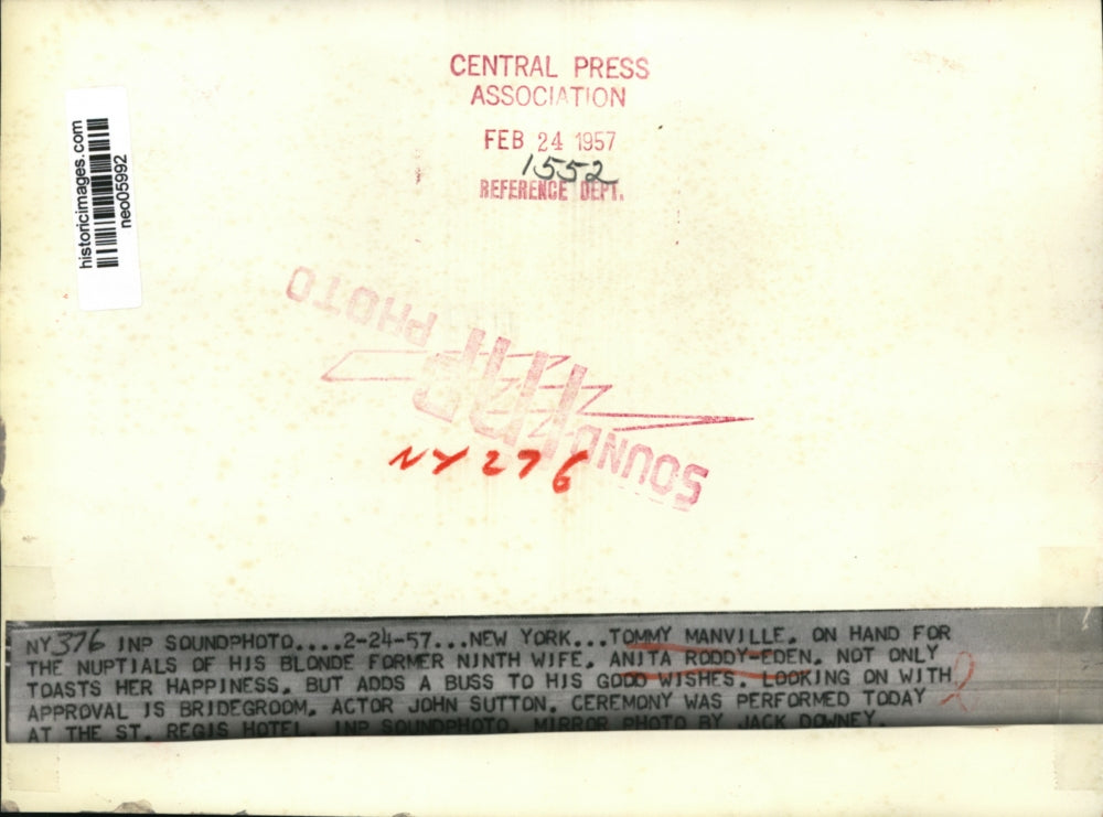 1957 Press Photo Tommy Manville & Anita Roddy-Eden at Her Wedding to John Sutton