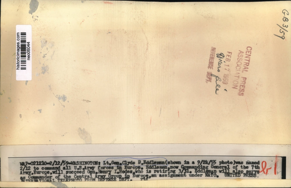 1959 Press Photo Lt. Gen. Clyde D. Eddleman commander U.S. Army Forces in Europe