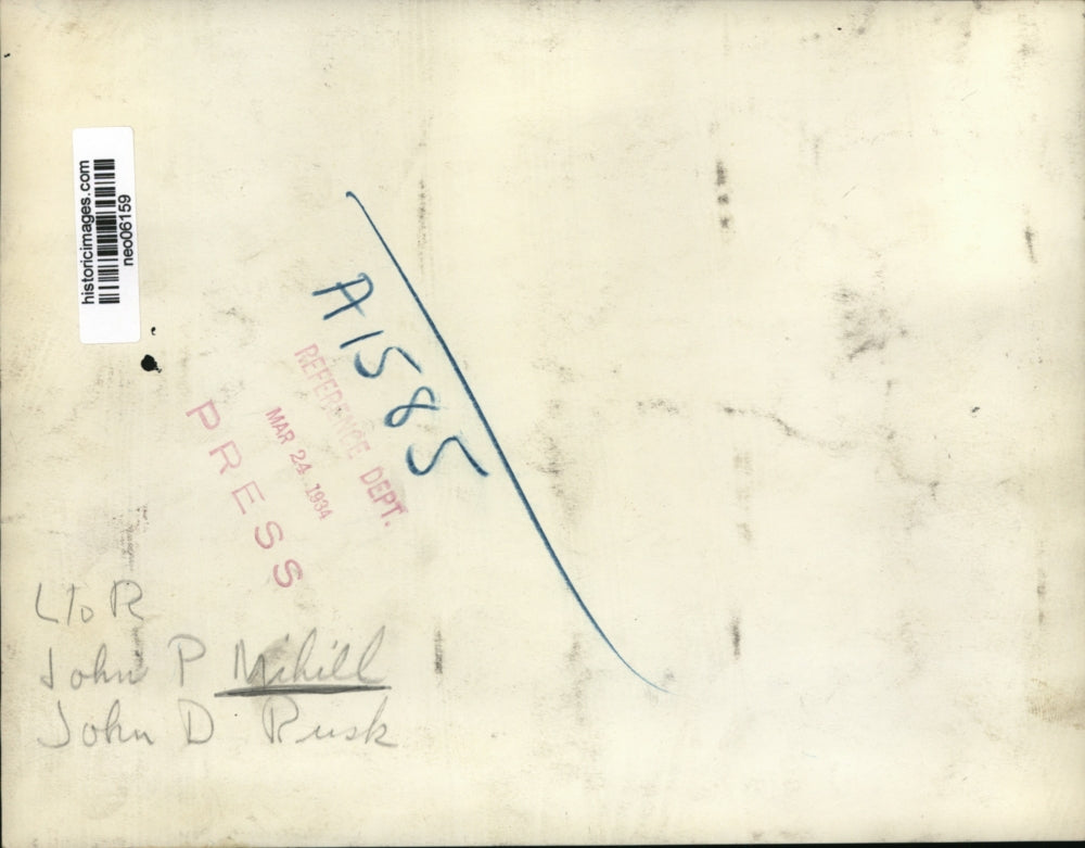 1934 Press Photo John P. Mihill, John D. Rusk - neo06159