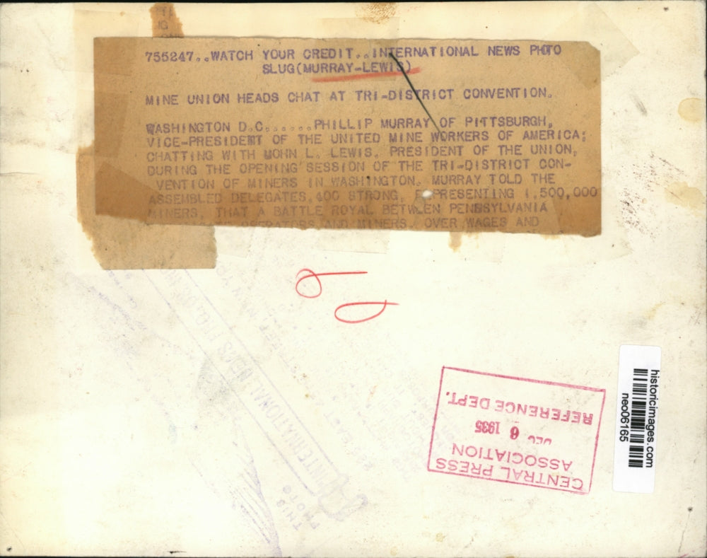 1935 Press Photo Philip Murray, John L. Lewis at UMW Tri-District Convention