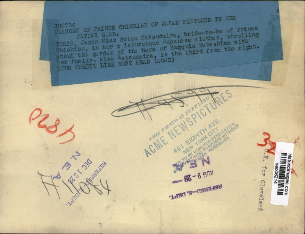 1928 Press Photo Setsu Matsudaira of Tokyo Fiancee of Prince Chichibu & Family