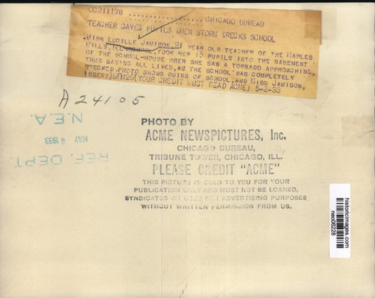 1933 Press Photo Lucille Jamison Naples Mill School Tornado damage - neo06228
