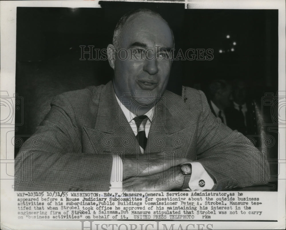 1955 Press Photo Edw. F. Mansure Gen. services Admin.House Judiciary Subcommitte
