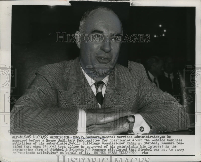 Load image into Gallery viewer, 1955 Press Photo Edw. F. Mansure Gen. services Admin.House Judiciary Subcommitte
