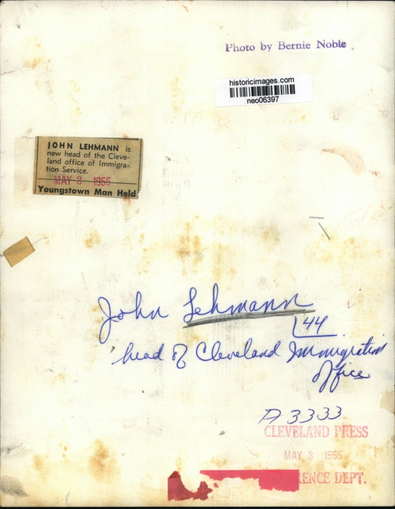 1955 Press Photo John Lehmann of Cleveland office Immigration Service