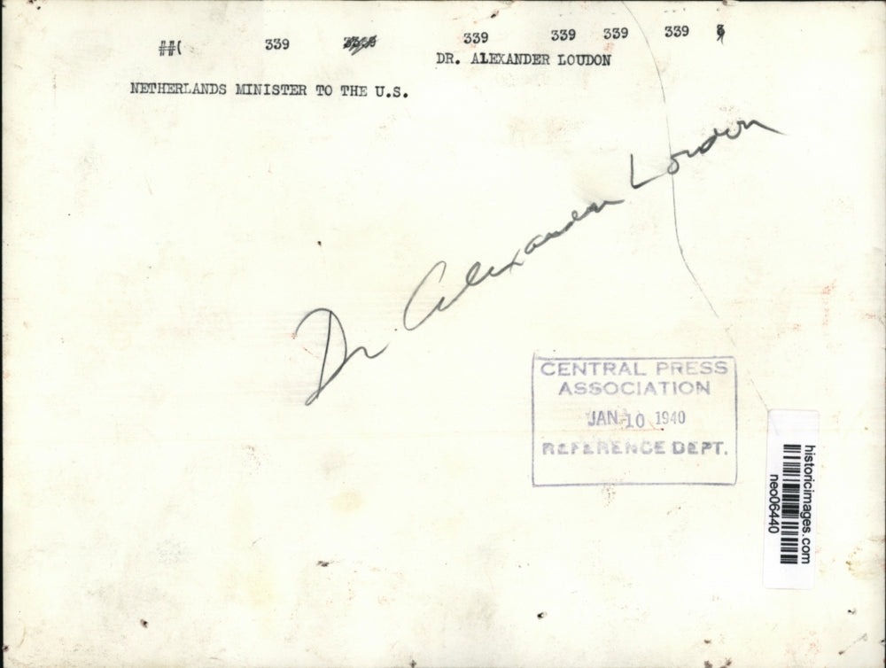 1940 Press Photo Dr. Alexander Loudon, Netherlands Minister to United States