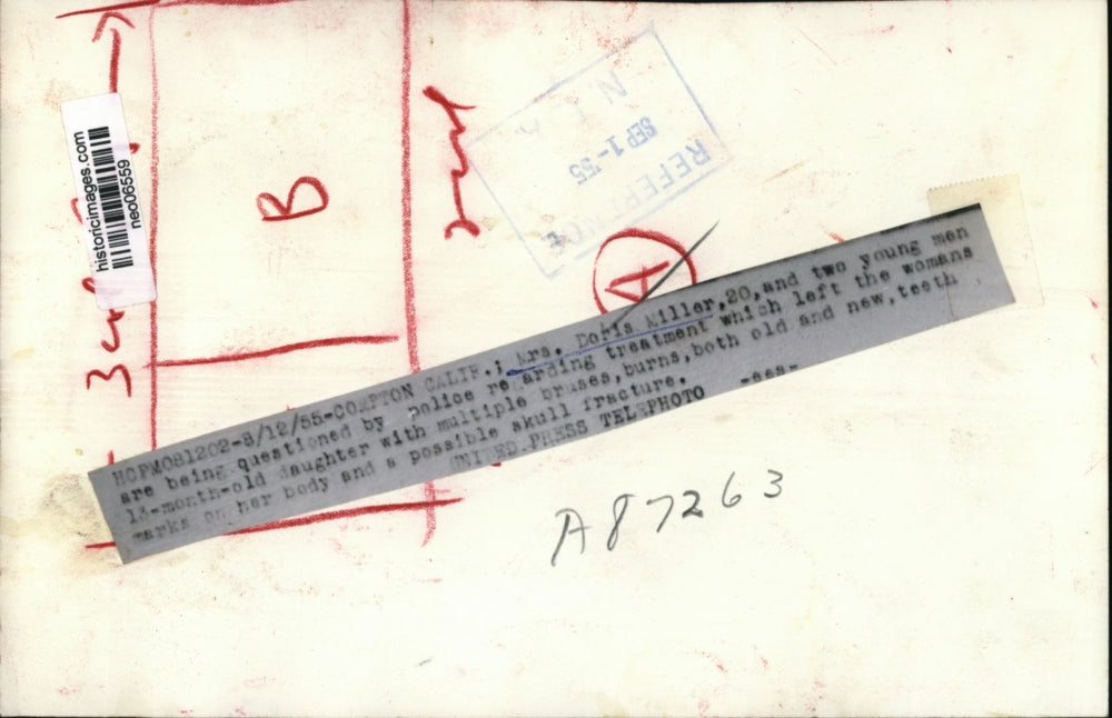 1955 Press Photo Doris Miller, Mother of Baby Assault Victim, Compton California