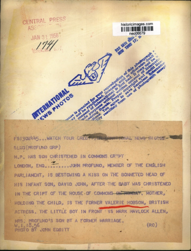 1956 Press Photo John Profund & Family at Son David John's Christening, London