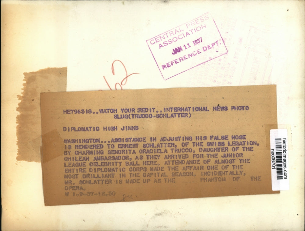 1937 Press Photo Ernest Schlatter & Graciela Trucco at Junior League Ball