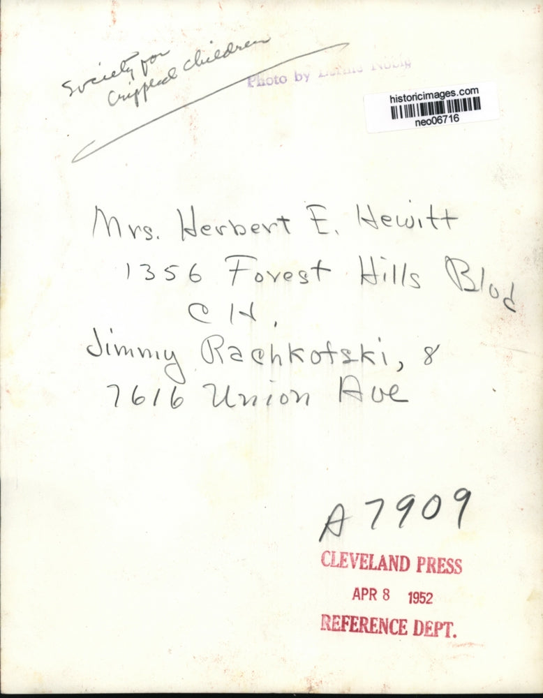 1952 Press Photo Jimmy Rachkotski at Society for Crippled Children - neo06716