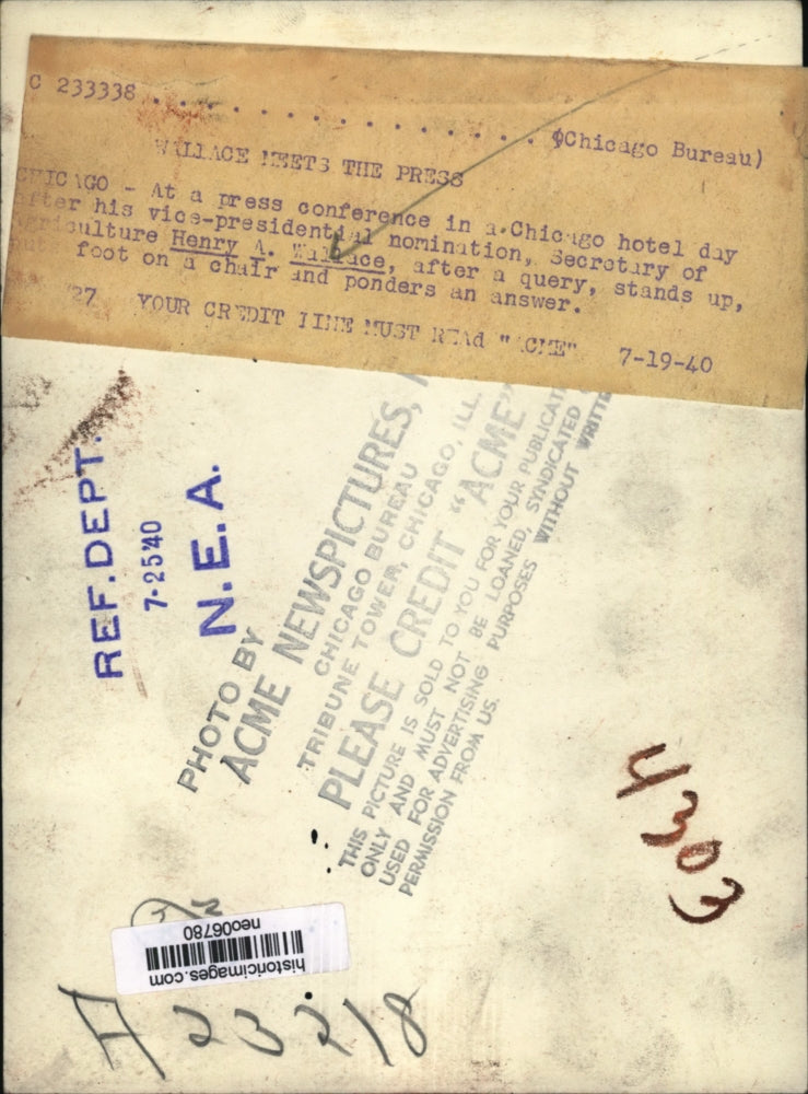 1940 Press Photo Henry A. Wallace at Chicago Press conference - neo06780