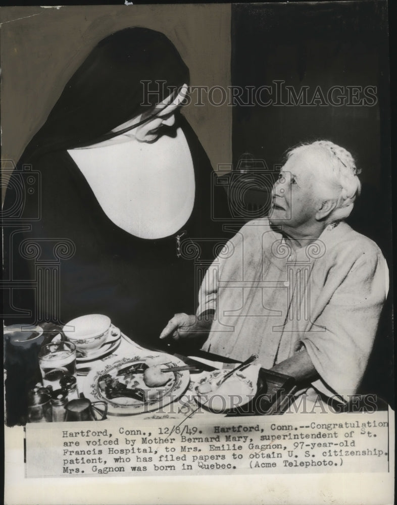 1949 Press Photo Mrs. Emilie Gagnon, 97, to become US Citizen, Hartford CT