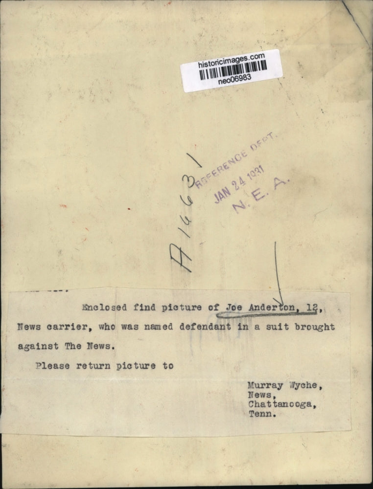 1931 Press Photo Joe Anderton, Defendant in Lawsuit Against Chattanooga News