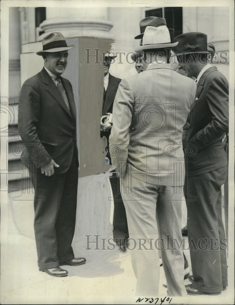Load image into Gallery viewer, 1933 Press Photo Professor Raymond Moley Interviewed at White house - neo06989
