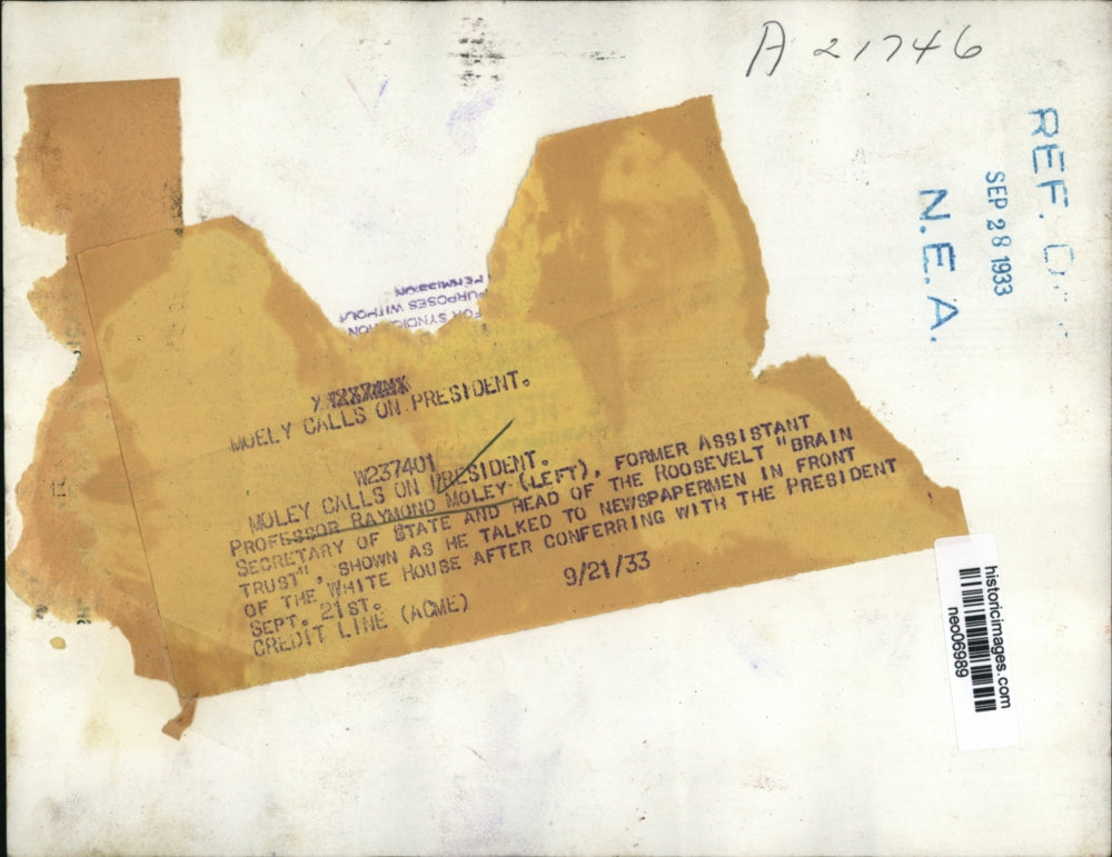 1933 Press Photo Professor Raymond Moley Interviewed at White house - neo06989