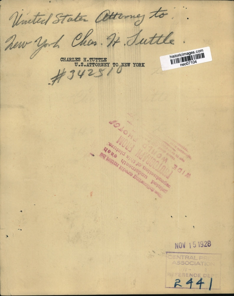1928 Press Photo U.S. Attorney to New York Charles H. Tuttle - neo07104