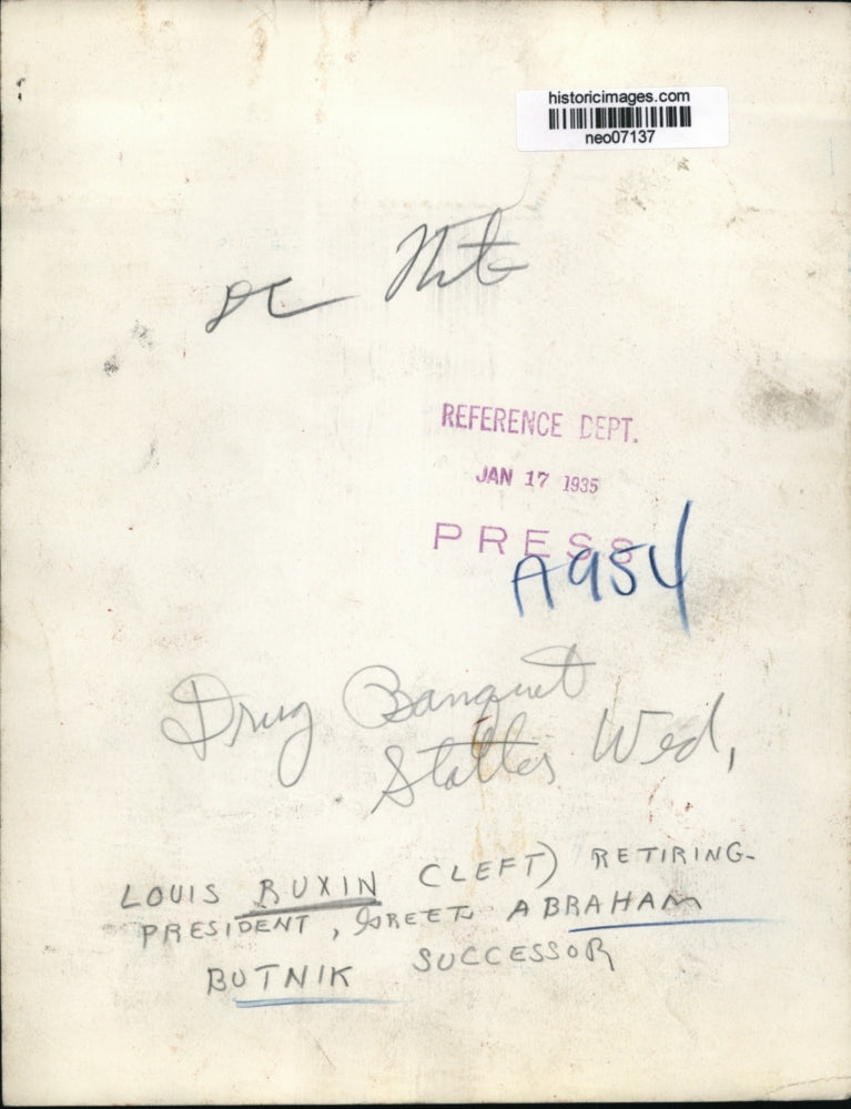 1935 Press Photo Louis Buxin & Abraham Butkin at Drug Banquet - neo07137