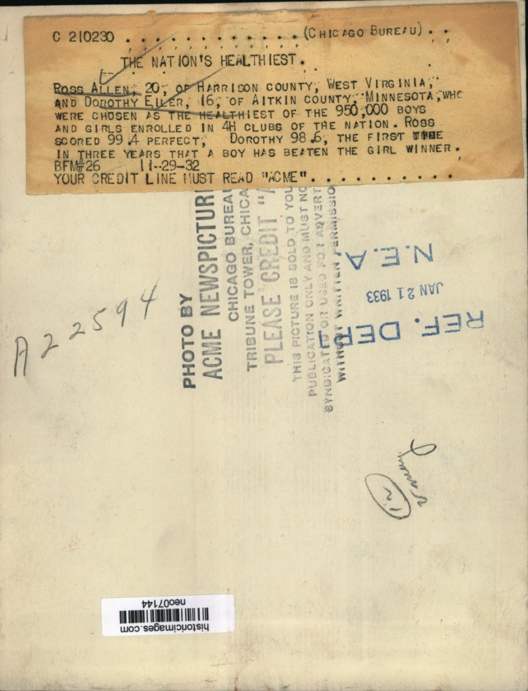 1932 Press Photo Ross Allen & Dorothy Eiler the Nation's Healthiest - neo07144