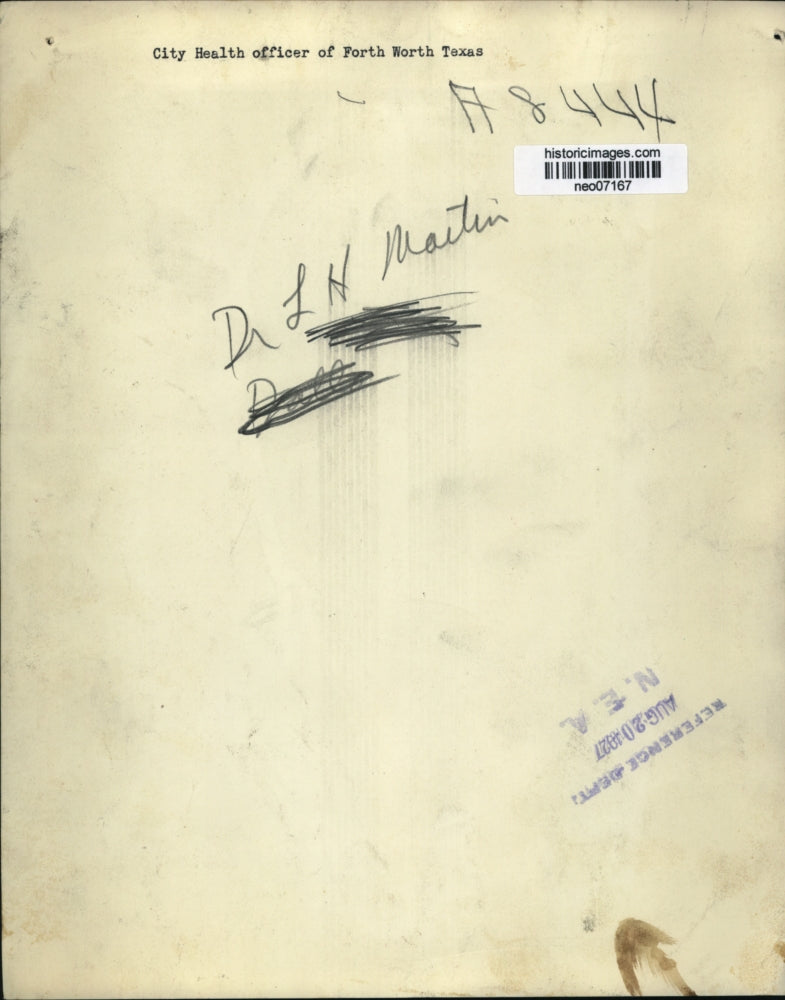 1927 Press Photo D.L.H. Martin, Fort Worth, Texas City Health Officer