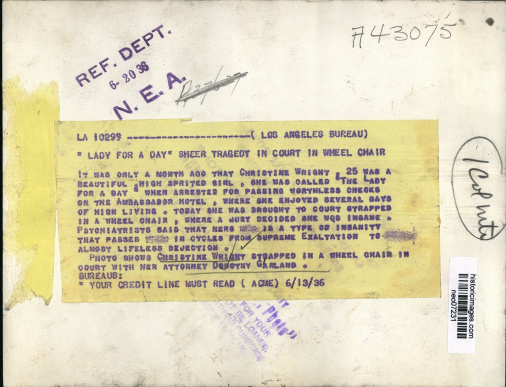 1936 Press Photo Christine Wright & Attorney Dorothy Garland in Court, L.A.