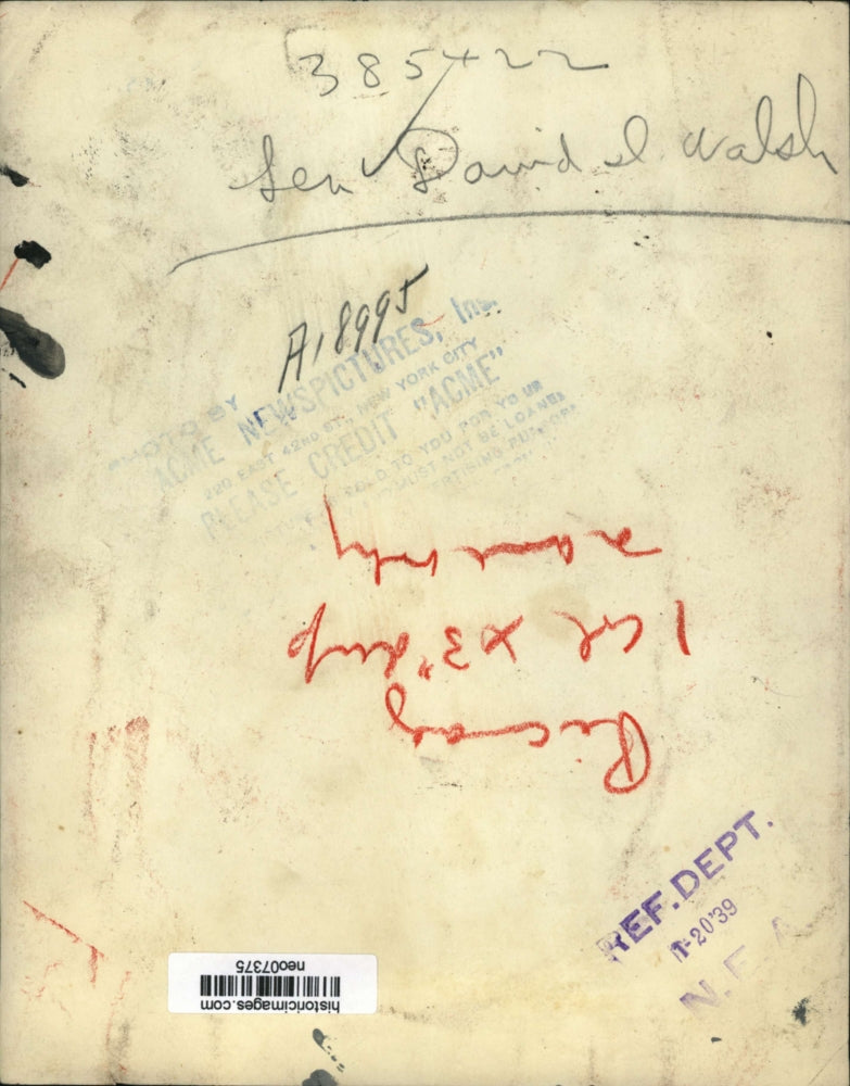 1939 Press Photo Sen. David Walsh - neo07375