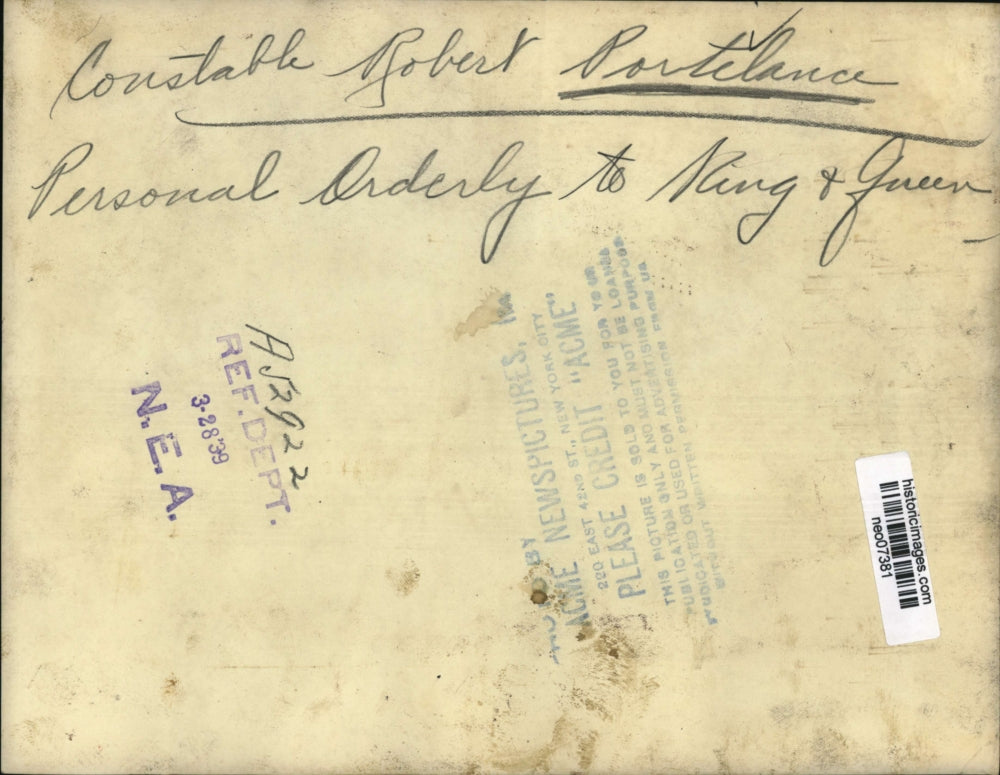 1939 Press Photo Constable Robert Portilance Personal Orderly to King & Queen