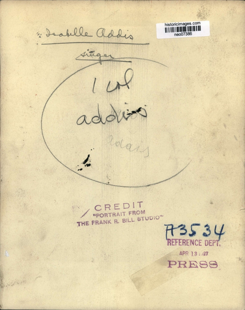 1927 Press Photo Isabelle Addis, Singer - neo07386