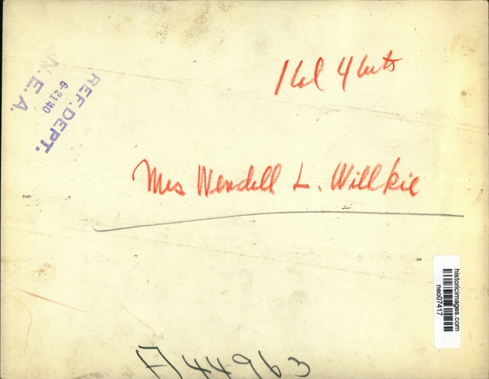 1940 Press Photo Mrs. Wendell L. Willkie - neo07417