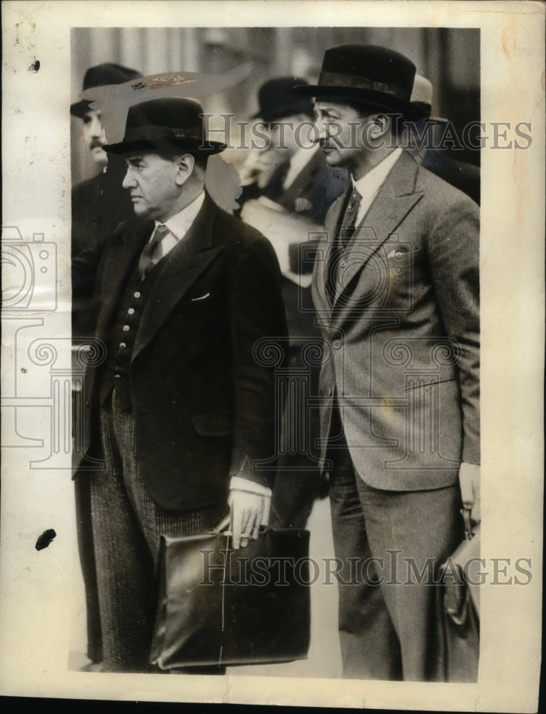 1933 Press Photo Premier Edduard Daladier, Goerge Bonnett leaving Elysee Palace