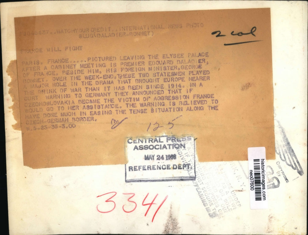 1933 Press Photo Premier Edduard Daladier, Goerge Bonnett leaving Elysee Palace