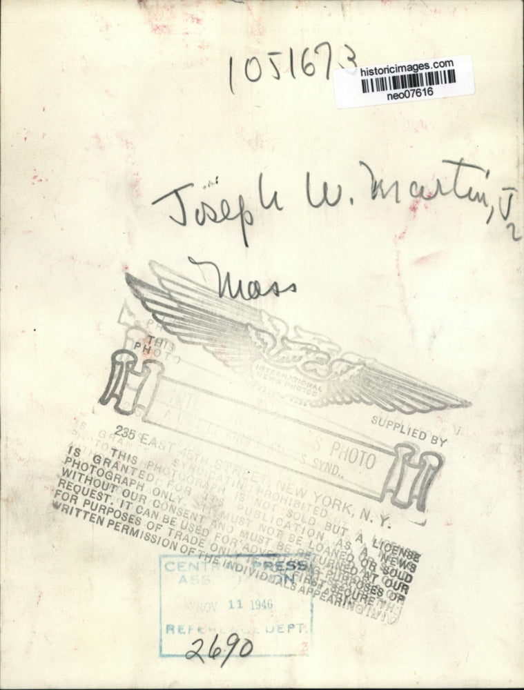 1946 Press Photo Joseph W. Martin Jr., Massachusetts Congressman - neo07616