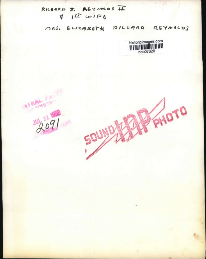 1952 Press Photo Richard J. Reynolds II & Wife Elizabeth Dillard Reynolds