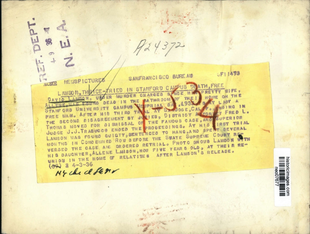 1936 Press Photo David Lamson with his daughter Allene faced murder charges